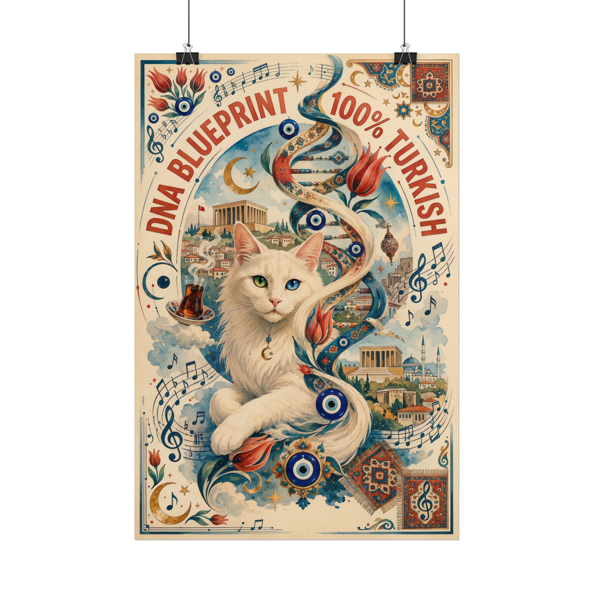 100% Turkish DNA Blueprint Poster – Turkish Angora Cat & Ankara Art - Image 5