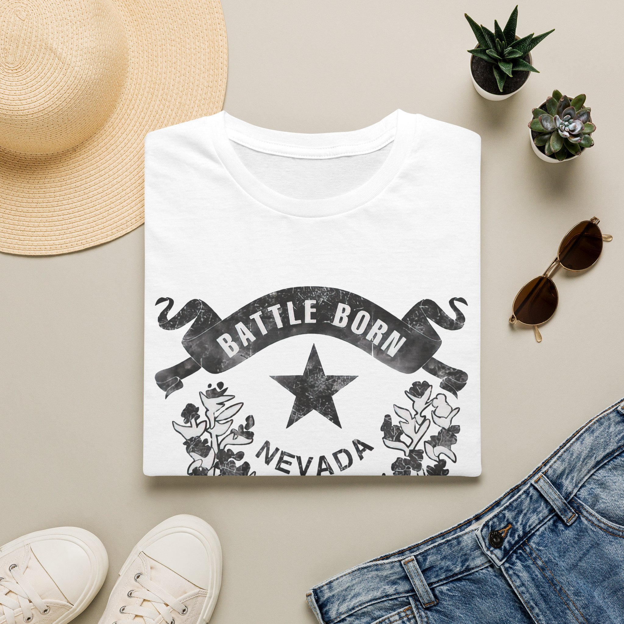 Dark Grunge Nevada "Battle Born" Graphic Unisex Cotton T-Shirt - Image 8