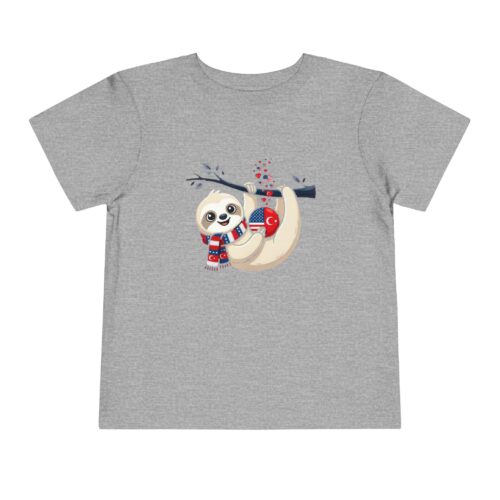 Cute United States & Turkiye Flag Sloth Toddler T-Shirt (Boys & Girls)