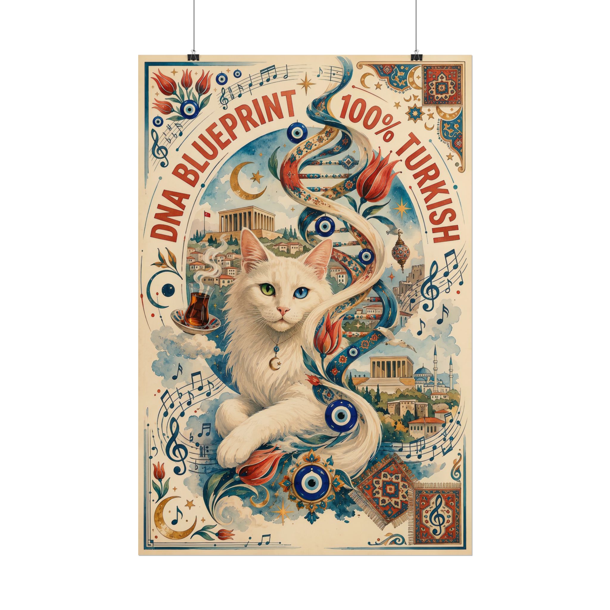 100% Turkish DNA Blueprint Poster – Turkish Angora Cat & Ankara Art - Image 3
