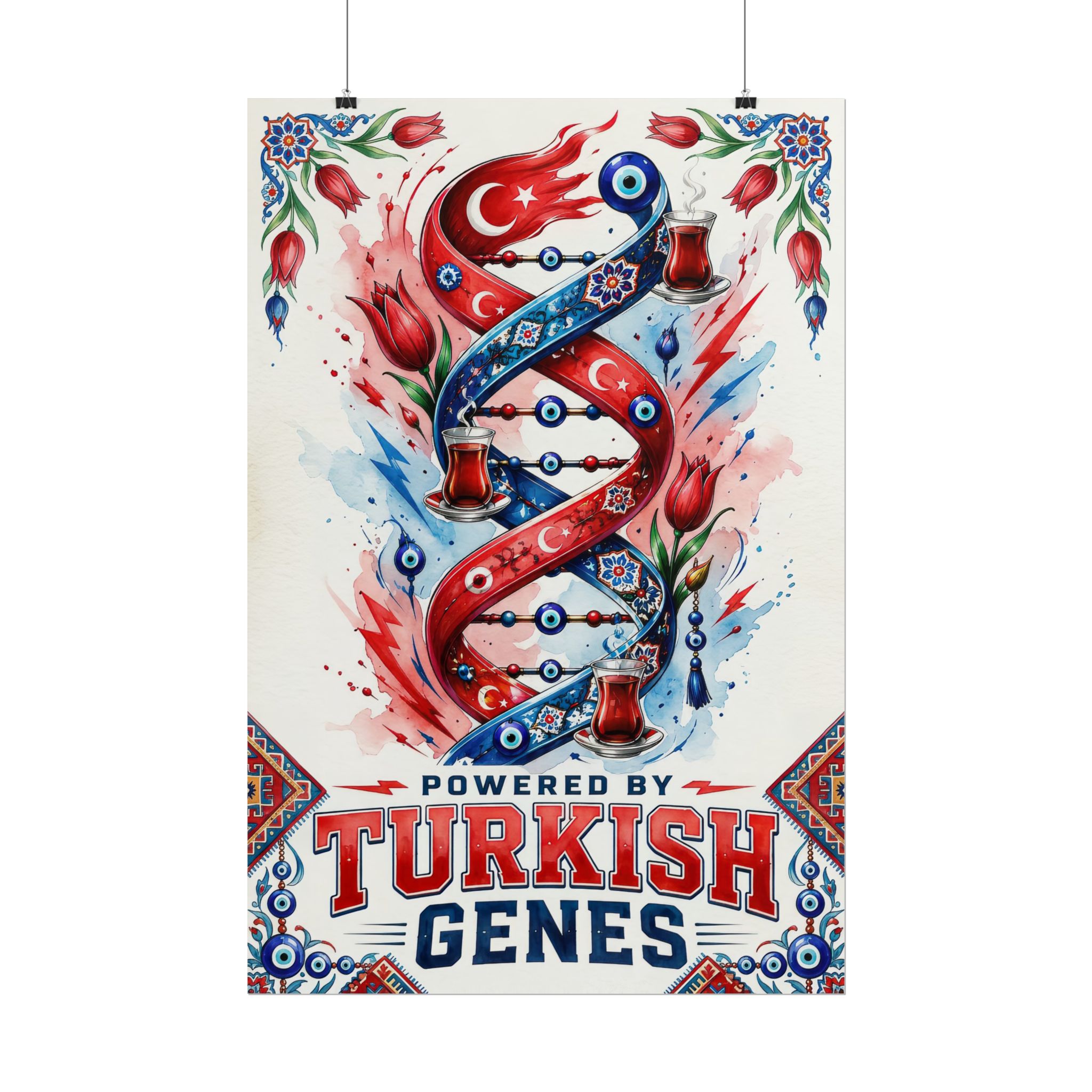 Powered By Turkish Genes Poster – Evil Eye & Turkish Tea Art Print - Image 3