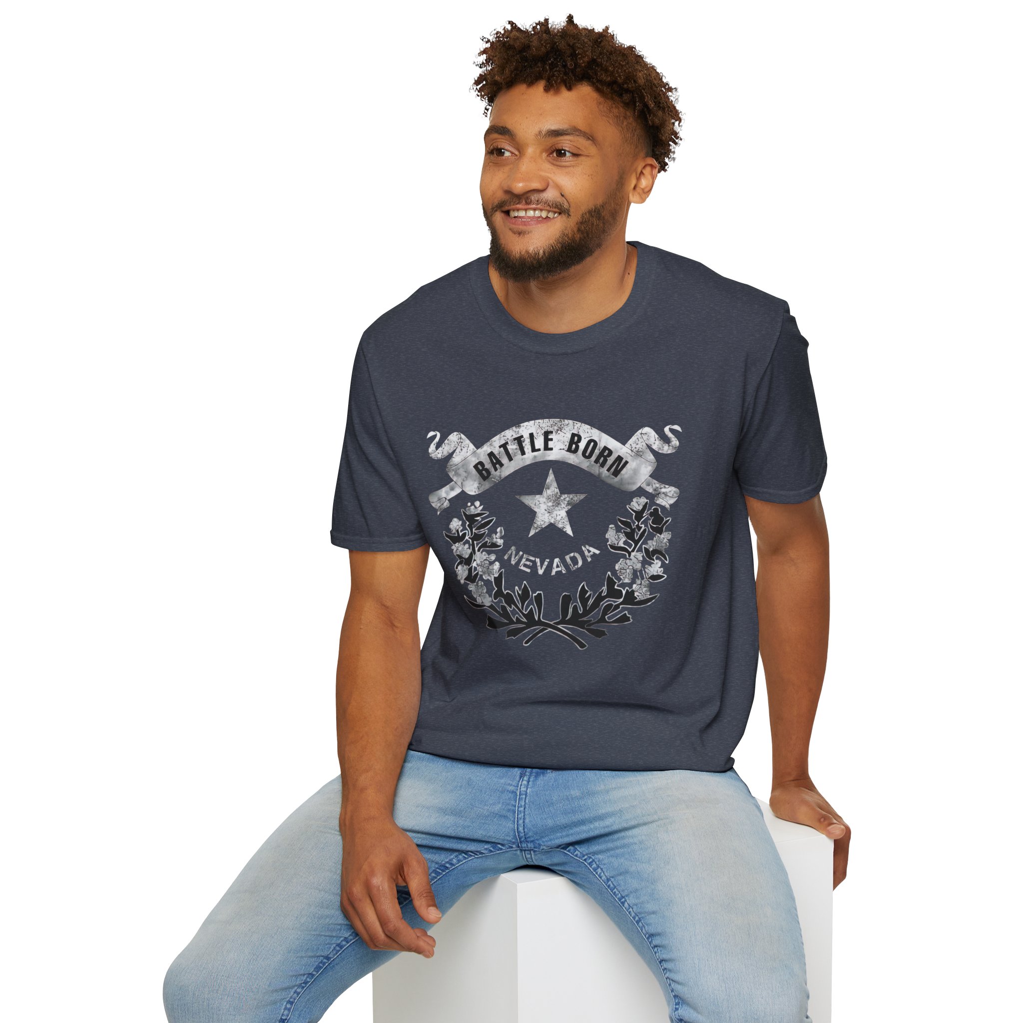 Grunge Nevada "Battle Born" Light Graphic Unisex Cotton T-Shirt - Image 5