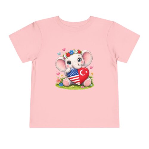 Cute United States & Turkiye Flag Elephant Girls Toddler T-Shirt