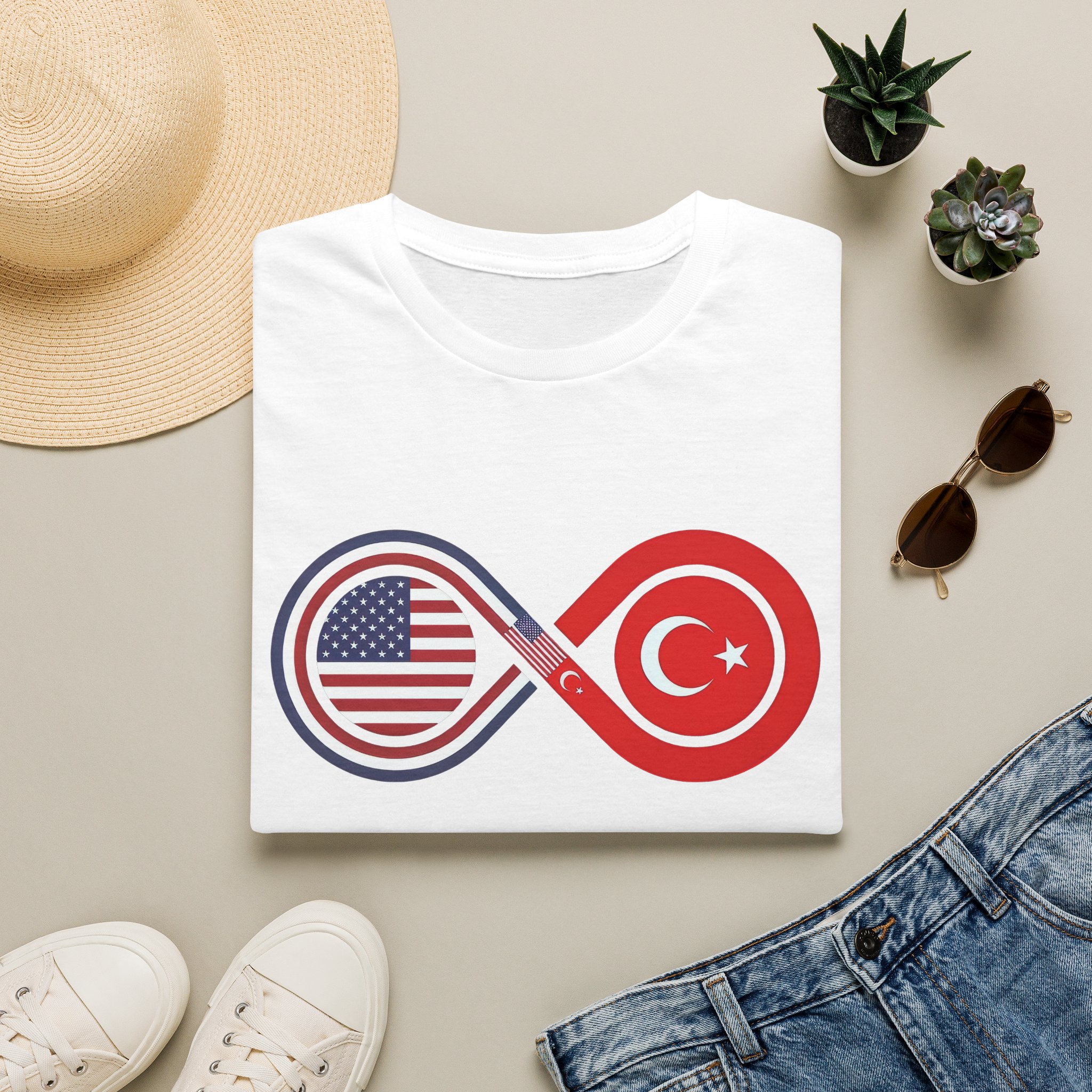 USA and Turkey Friendship Infinity Unisex Cotton T-Shirt - Image 13