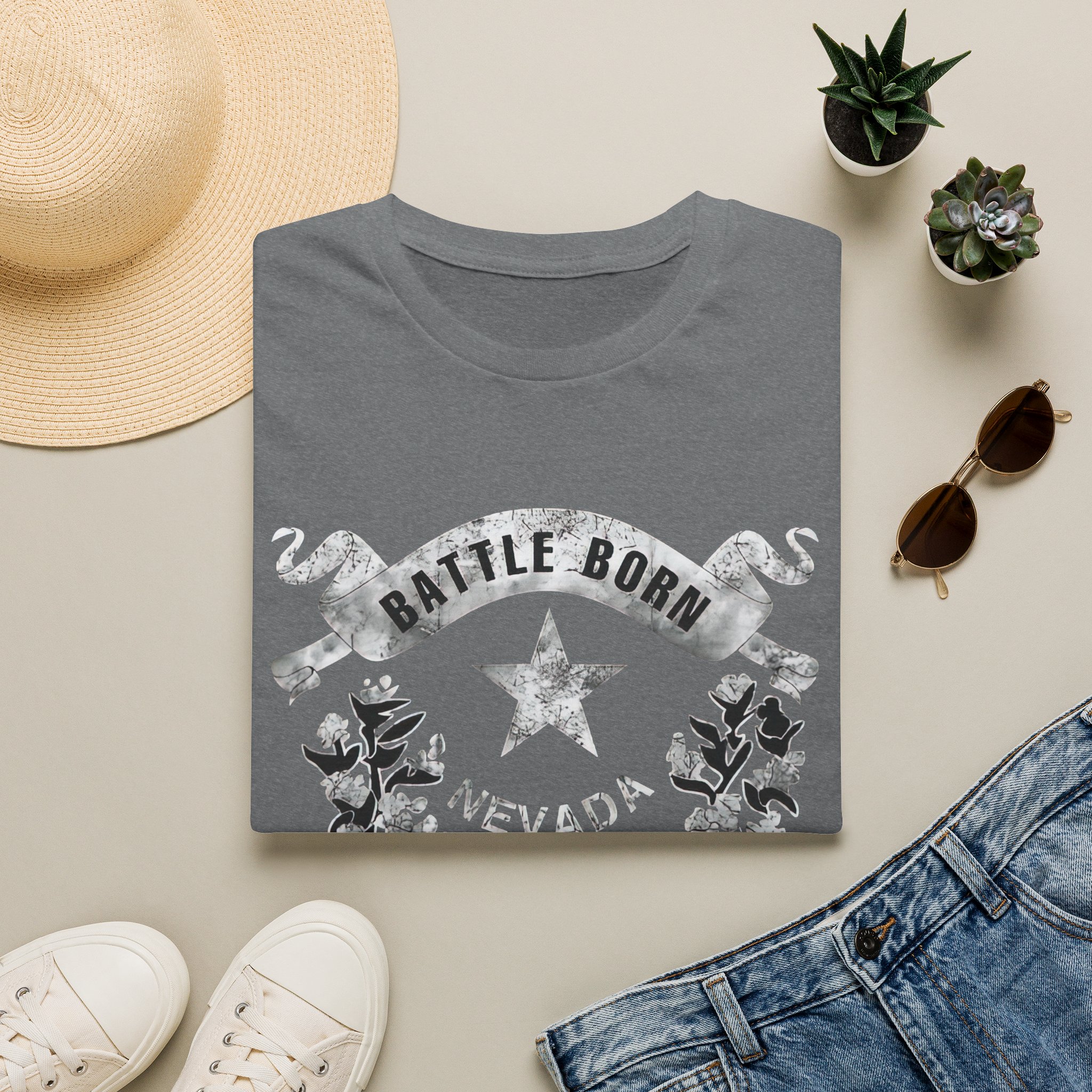 Grunge Nevada "Battle Born" Light Graphic Unisex Cotton T-Shirt - Image 10