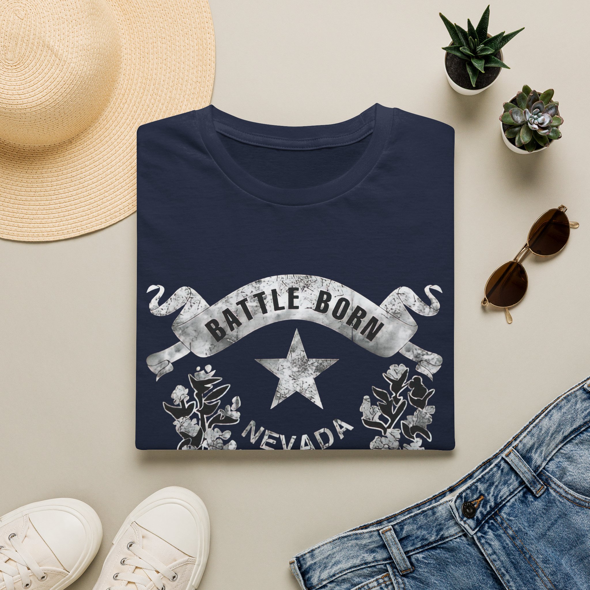 Grunge Nevada "Battle Born" Light Graphic Unisex Cotton T-Shirt - Image 13