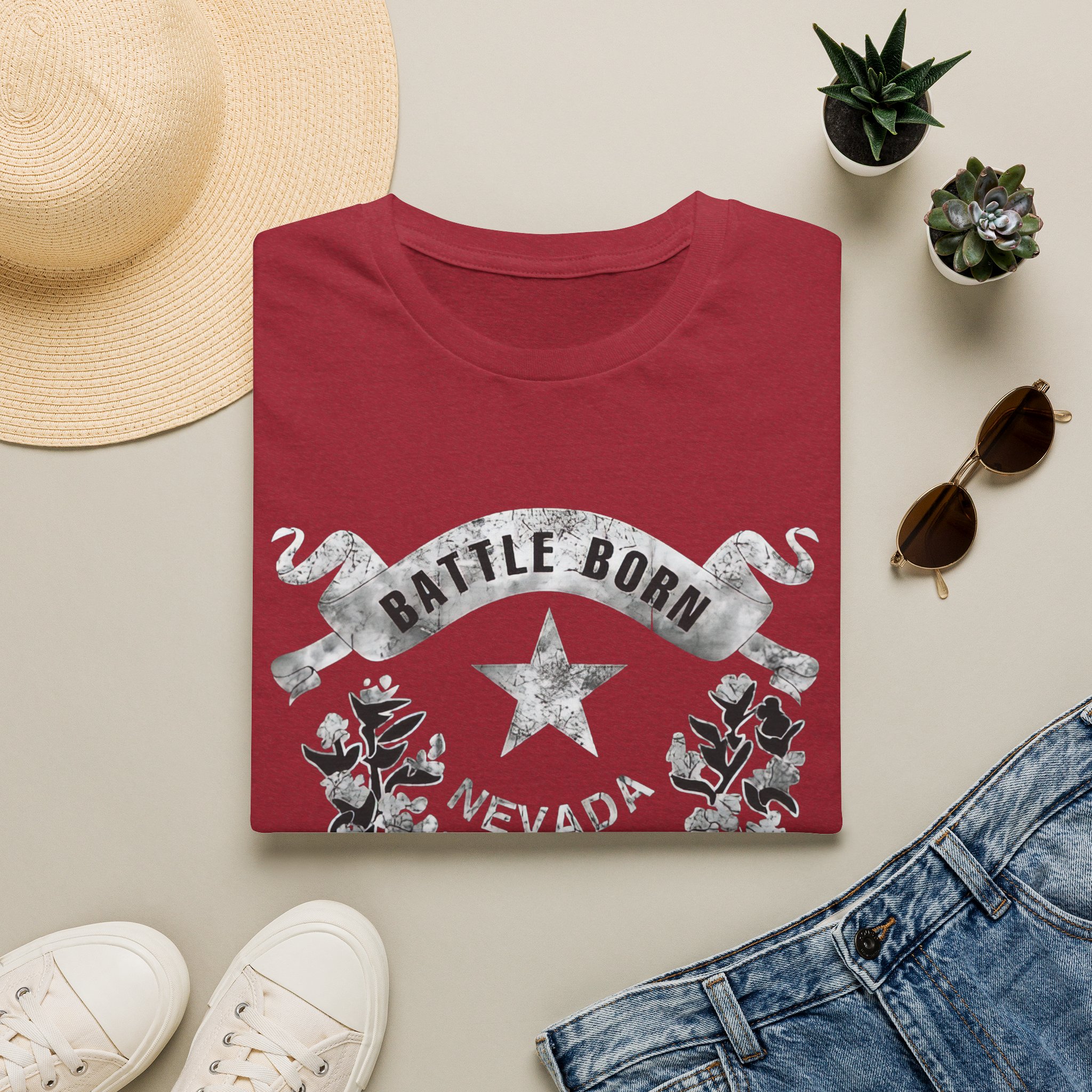 Grunge Nevada "Battle Born" Light Graphic Unisex Cotton T-Shirt - Image 7