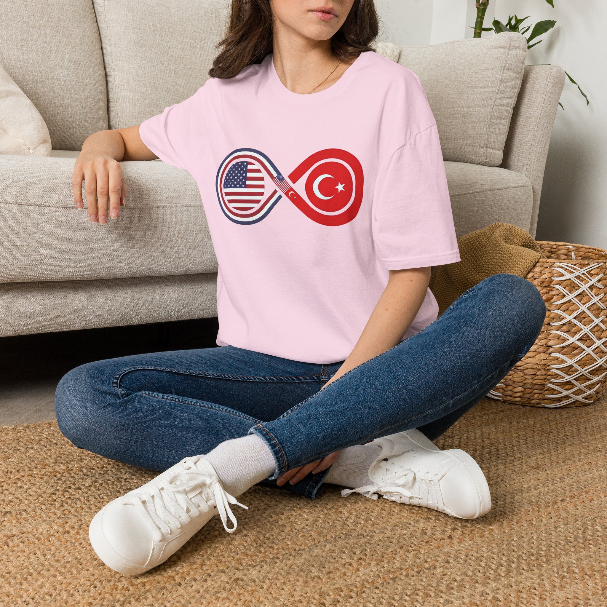 USA and Turkey Friendship Infinity Unisex Cotton T-Shirt - Image 19