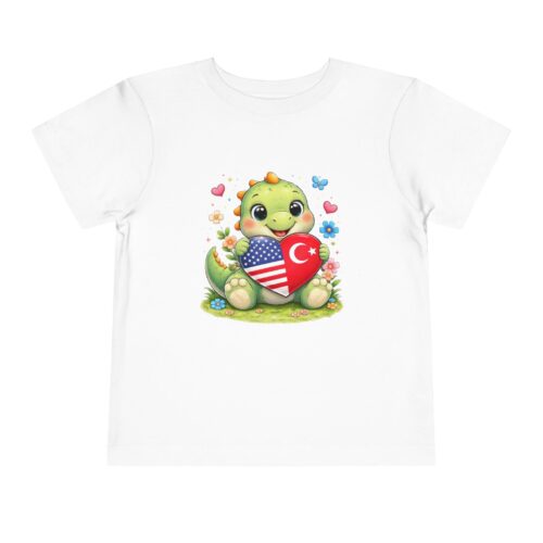 Cute USA & Turkiye Flag Dinosaur Toddler T-Shirt (Boys & Girls)