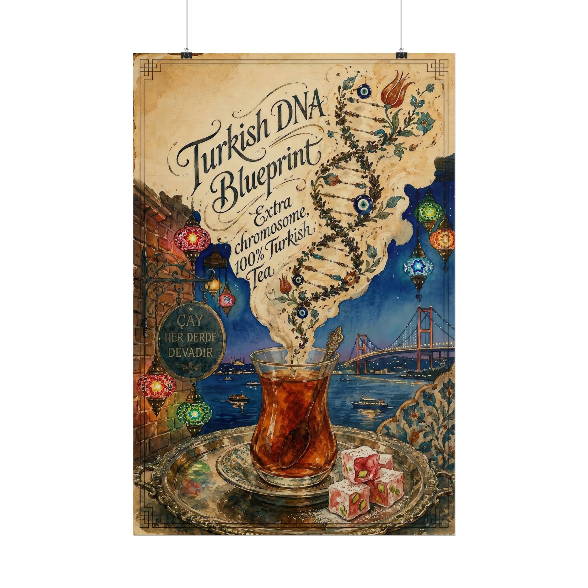 Turkish DNA Blueprint Poster – Bosphorus Night & Turkish Tea Art Print - Image 3