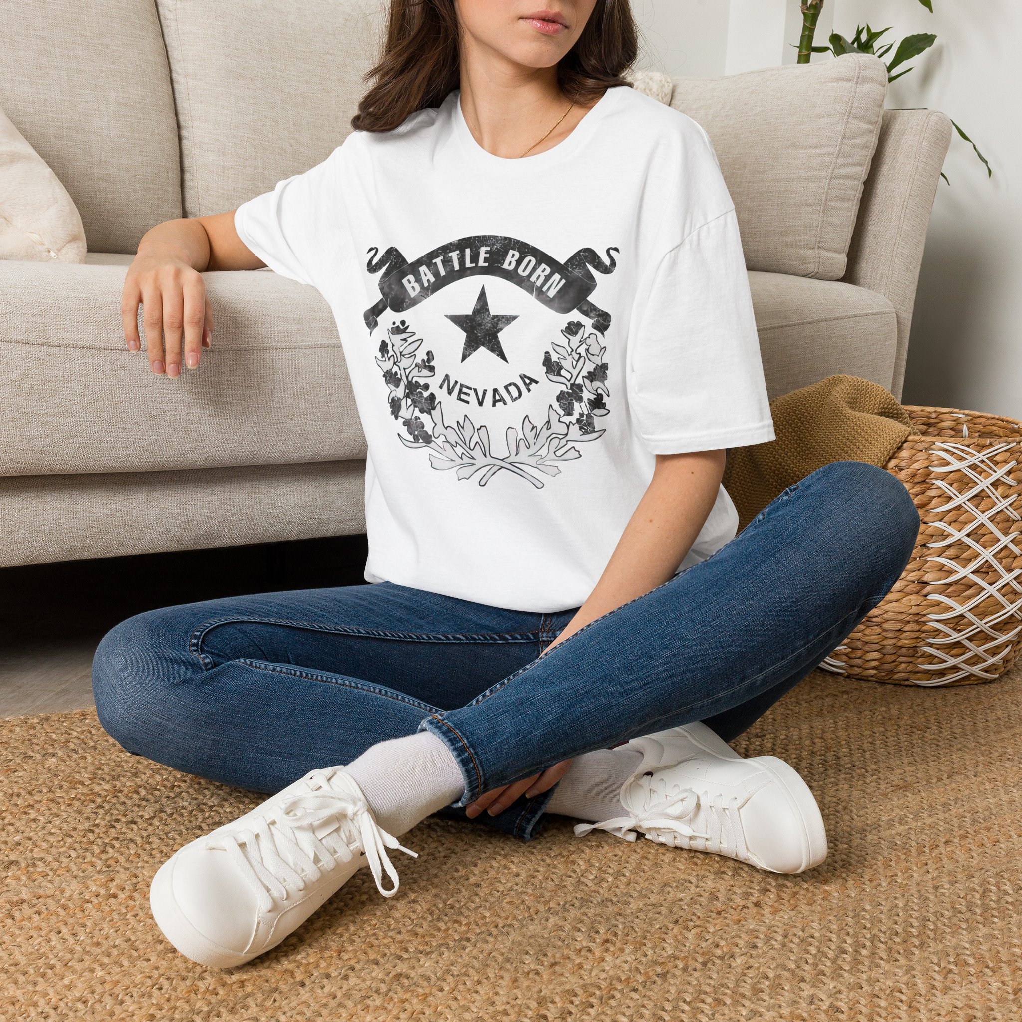 Dark Grunge Nevada "Battle Born" Graphic Unisex Cotton T-Shirt - Image 9