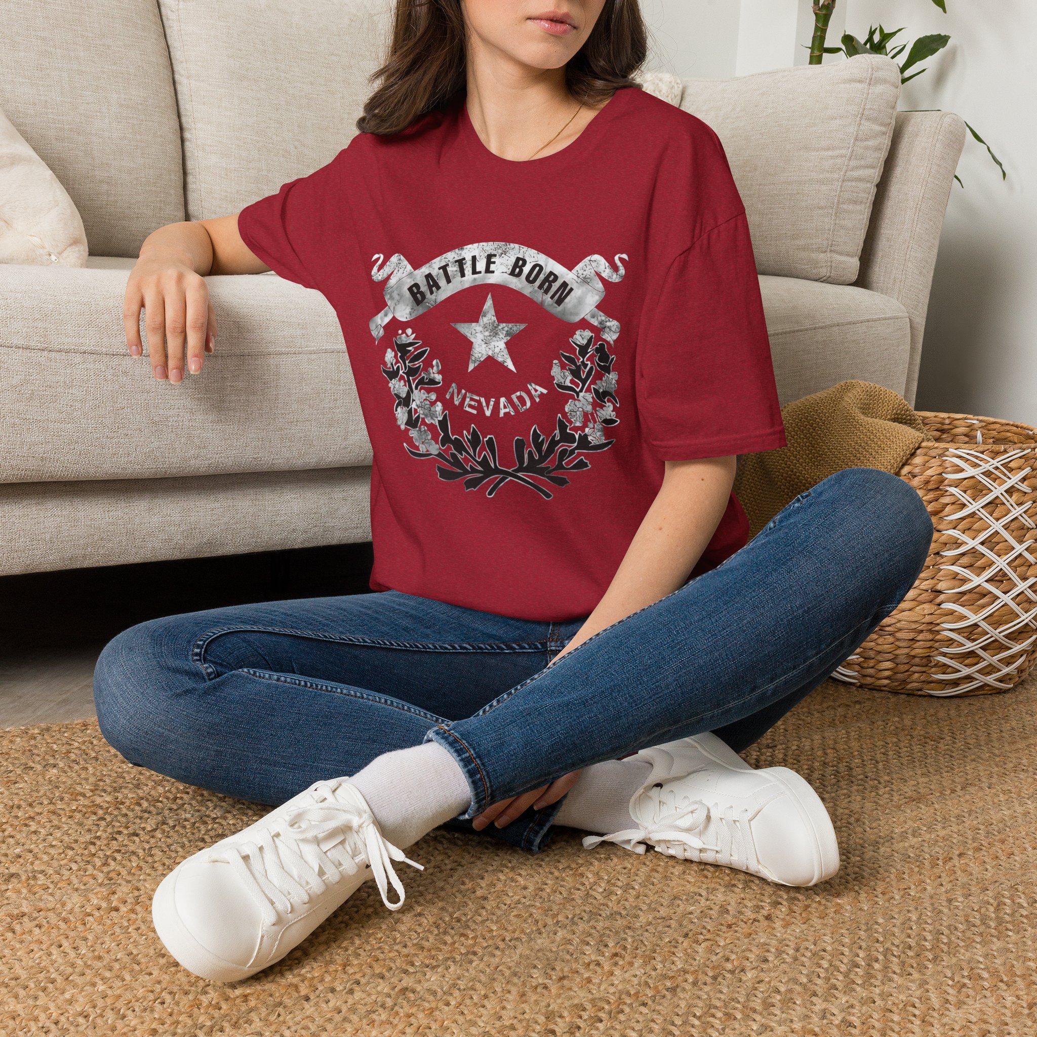 Grunge Nevada "Battle Born" Light Graphic Unisex Cotton T-Shirt - Image 8